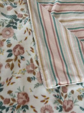 Sigrid Olsen Kids Plush Floral Pink White Green Stripe Baby Blanket Reversible